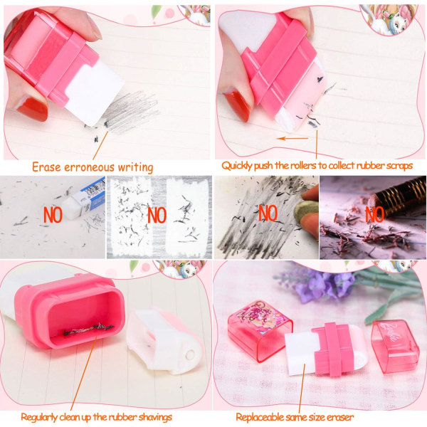 Pencil Erasers, Pencil Eraser Shaving Roller Case, Cute and Fu