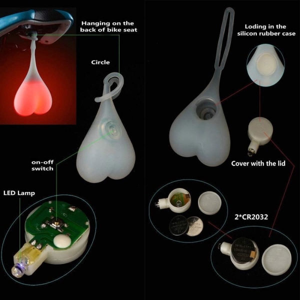 Sykkelkule Baklys Sykkel Hjerte Advarselslys, Natt Essensielt