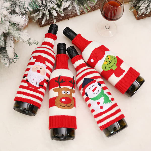 4 Julepynt Strikket Vinflaskehylse Grinch