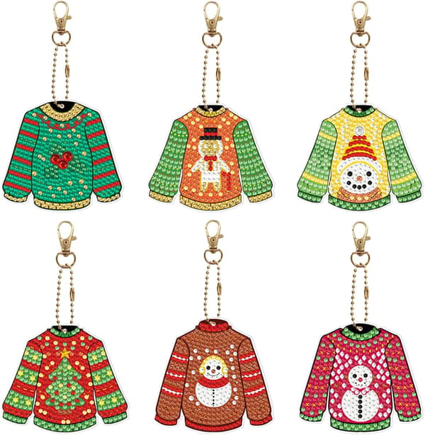 6 Pak Diamantemaleri Nøgleringe, DIY Fuld Bor Sweater Sha DXGHC