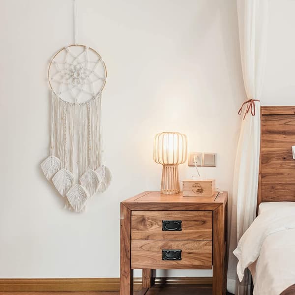 Macrame Drömfångare, Stor Vävd Fjäder Väggbonad med Trasor