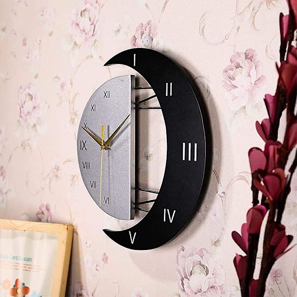 12 tommer vægur Stor Tavs Moderne Design Måneform Romertal
