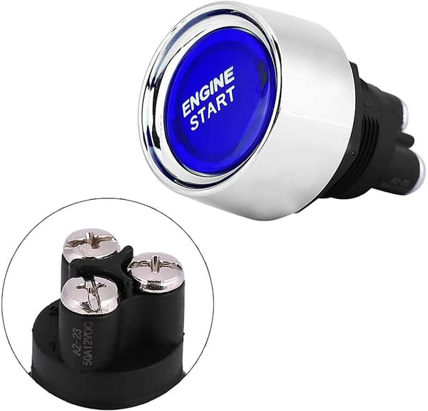 （Blå）Motor knapp, bilmotor knapp, 12V-24V 50A automo