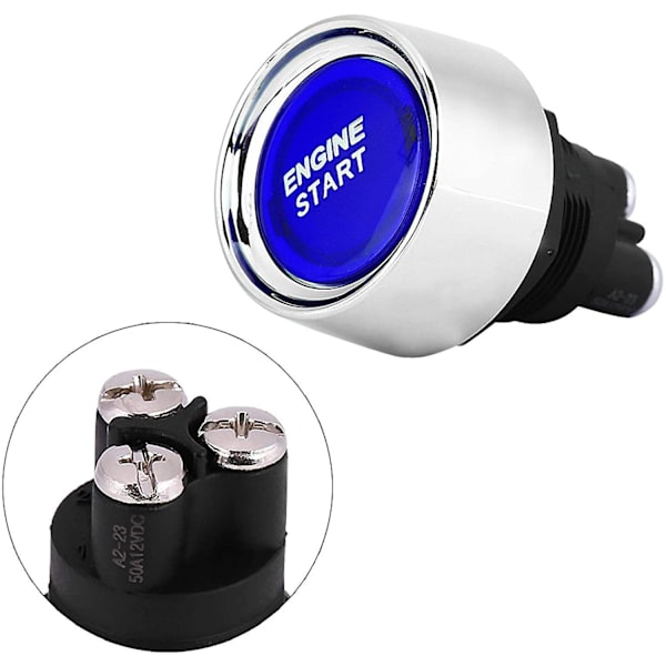 （Blå）Motorstartknap, bilmotorstartknap, 12V-24V 50A automo