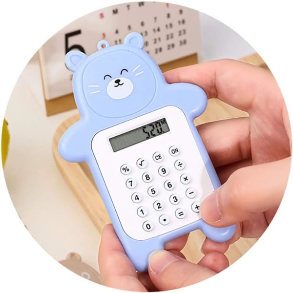 Tecknad miniräknare, blå, Cute Creative Bear bärbar miniräknare med