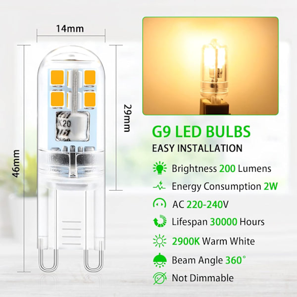 6-pack G9 LED 2W AC220-240V Flimmerfri PC-hölje Liten storlek Hög Br