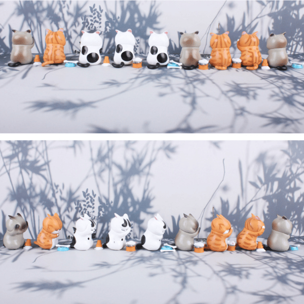 9 stk. Distressed Cat Søde Skrivebords- og Biltilbehør Miniaturefigurer