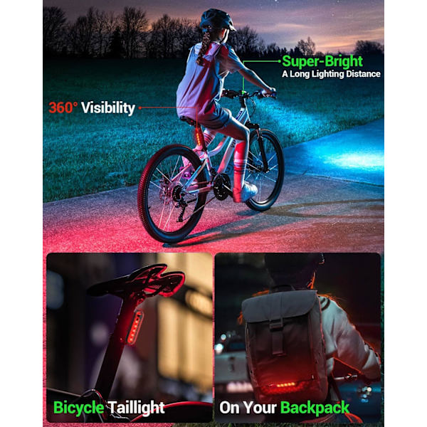 Cykellys, Høj Lumen Super Lys Cykellys, 6+4 Tilstande USB Genopladelig Cykel Forlygte & Baglygte Sæt, Vandtæt