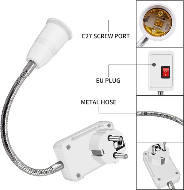 E27 LED Pæreholder, Konverter Lampeholder med Bryter, E27 S