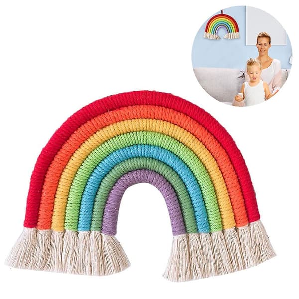 Macrame Regnbågsväggbonad för Sovrum Handgjord Hantverkspresent