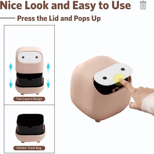 Mini Soptunna med Lock, Söta Ninja Skrivbords Soptunnor, Liten Tra