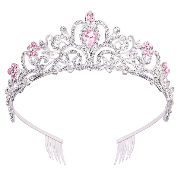 Sølv og rosa tiara for kvinner, rosa krystalltiaraer og kroner