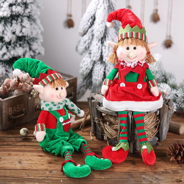 2 Juldockor Elfdocka Ornament Sittande Ben Hängande Gåva