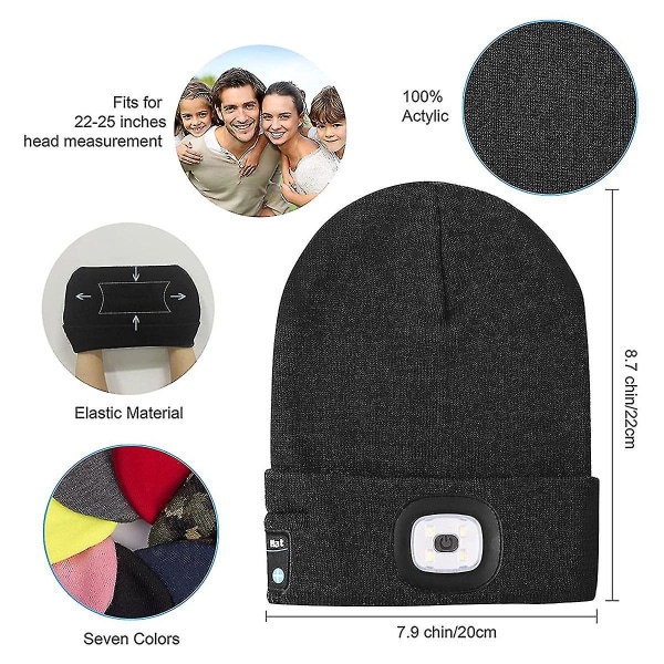 Bluetooth mössa med lampa, musikalisk stickad cap (svart)
