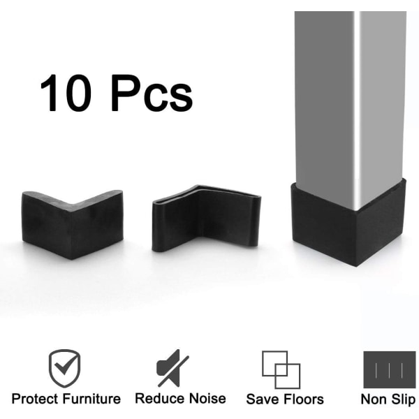 Sorte gummiføtter L-formet 25x 25 mm 10 stk, føtter, ben,