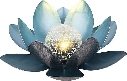 Solcellelampe, Ø 27 cm, Høyde 11 cm, metall, Sølv/Blå DXGHC
