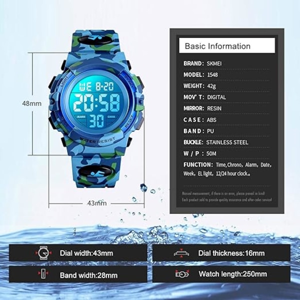 Digital klokke for gutter, digitale sportsklokker for barn vanntette