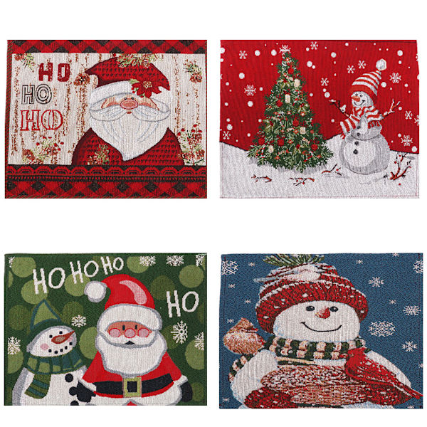 4 st Nya stickade jultomte snögubbe dekoration platsmattor Cartoo