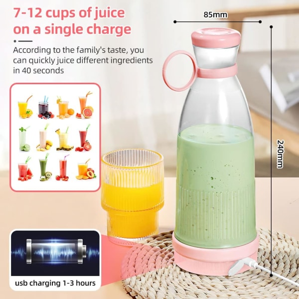 Bärbar Blenderflaska, USB Laddningsbar Mini Multifunktionell Bl