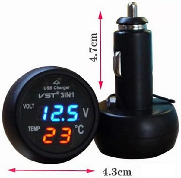 3 i 1 Universal 12V 24V Bil Voltmeter Bil Multifunktionel Blå LED