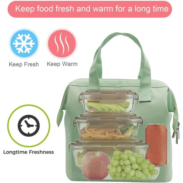 Insulated Light Green Lunch Bag Simple Bento Cooler Bag Lunch Tot