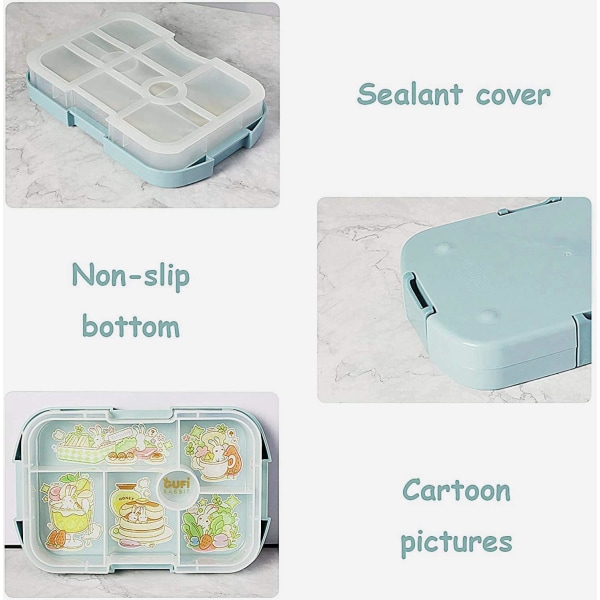 Barnens mellanmålslåda, 6 fack, läckagesäker lunchlåda för barn, pojke