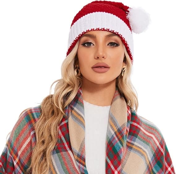 Julehatt, Vinterhatt, Strikket Slouchy-hatt for Voksne