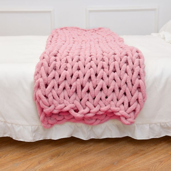 80*100cm Håndlavet Grov Uld Vævet Tæppe Chenille Stick Strik