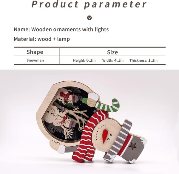 LED-upplysta Jultomtar i Trä, Julgran Snögubbe