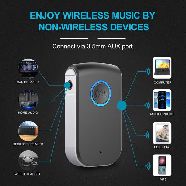 Bluetooth 5.0-mottagare, Bärbar ljudmottagare Trådlös adapter