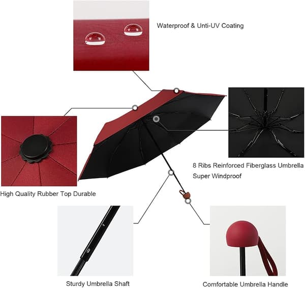Mini Vindtæt Foldbar Rejse Paraply, Sol & Regn Paraplyer, Com