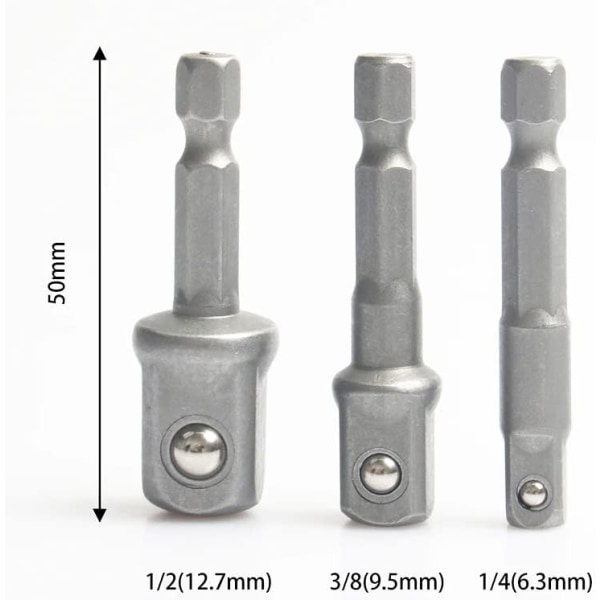 3-pakks Universal Hex-Sokkeladapter 1/2\", 1/4\", 3/8\", Justerbar