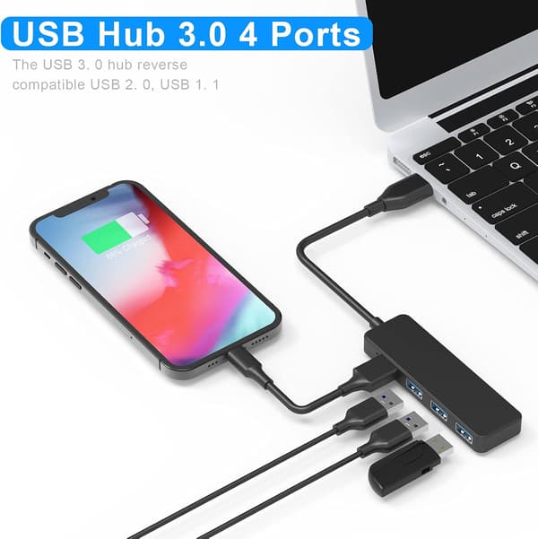 USB 3.0 Hub Multi USB 4 Portar Data Hub SuperSpeed ​​5Gbp/s, Kompatibel