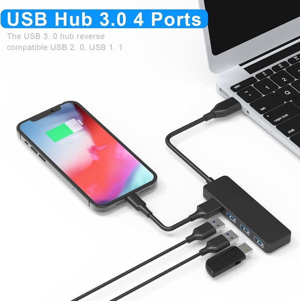 USB 3.0 Hub Multi USB 4 Porter Data Hub SuperSpeed ​​5Gbp/s, Kompatibel