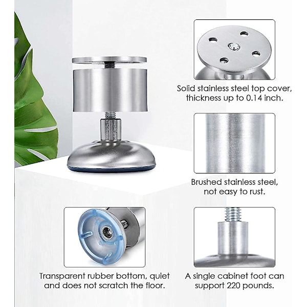 4-pack 6 cm möbelben, rostfritt stål möbelben, present