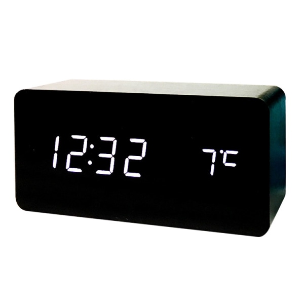 Trä LED Digital Väckarklocka USB Digital Klockor Röststyrning