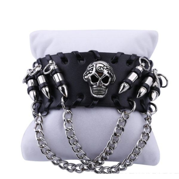 Punk lädermanschettarmband Skull Design Armband Armband Adj
