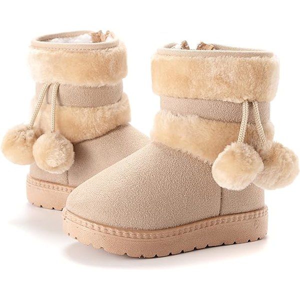 Beige Snöskor för Flickor Halksäkra Mjuka Sulor Vinterstövlar Baby Päls L