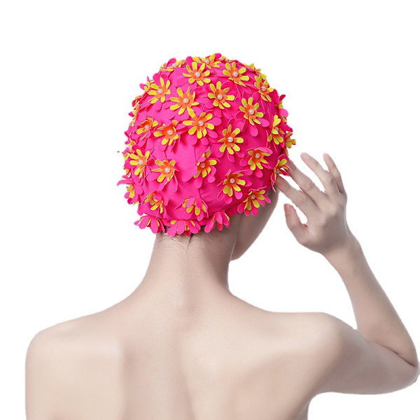 （Pink）Manuel Rhinestone Blomsterblad Retro Stil Badehætte