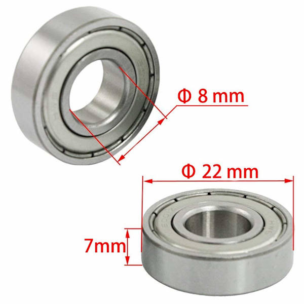 20 x Miniature Kuglelejer 608zz Rulle Skate 8*22*7mm