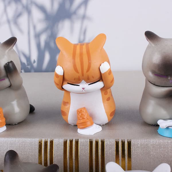 9 stk. Distressed Cat Søde Skrivebords- og Biltilbehør Miniaturefigurer