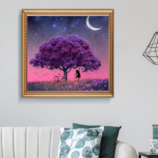 Diamantmålning tjej DIY magisk kub under månens träd rund di
