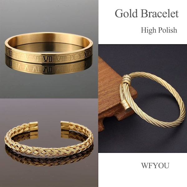 Armbånd i rustfrit stål til mænd Guld Romertal Bangle Brace