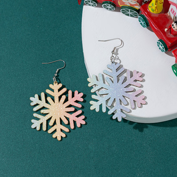 Frostad Glitter Fint Pulver Gradient Snöflinga Läderörhänge