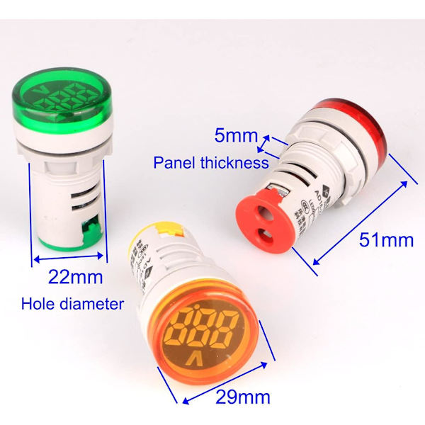 AC Spændingsdisplay 22mm LED Digital Display Voltmeter AC 60V-500V