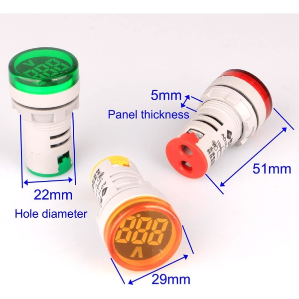 AC Spänningsdisplay 22mm LED Digital Display Voltmeter AC 60V-500V