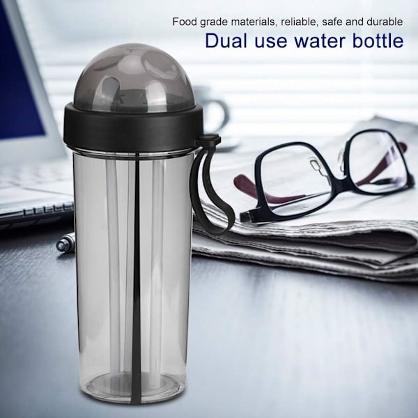 Vedenjuomakupillinen kahdella oljella 600ml, vesipullot 2 osastolla