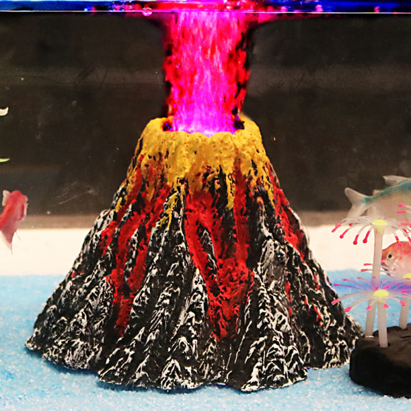 Aquarium Volcano Ornament Kit med Air Stone Bubbler Fish Tank De