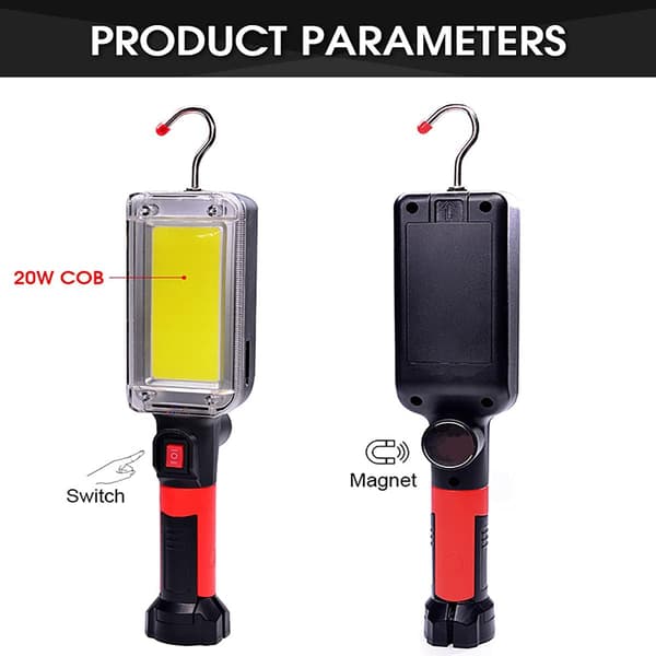 Genopladelig COB LED Arbejdslys, 2 Lystilstande, Campinglampe