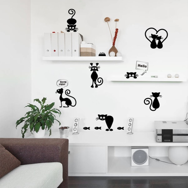 Svart tecknad kitty dagis växel klistermärke avtagbar vägg